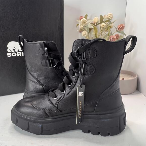 Sorel Caribou X Leather Boot Lace Waterproof Black NL5015-010 Women 8 NWOB FLAW - Picture 6 of 13
